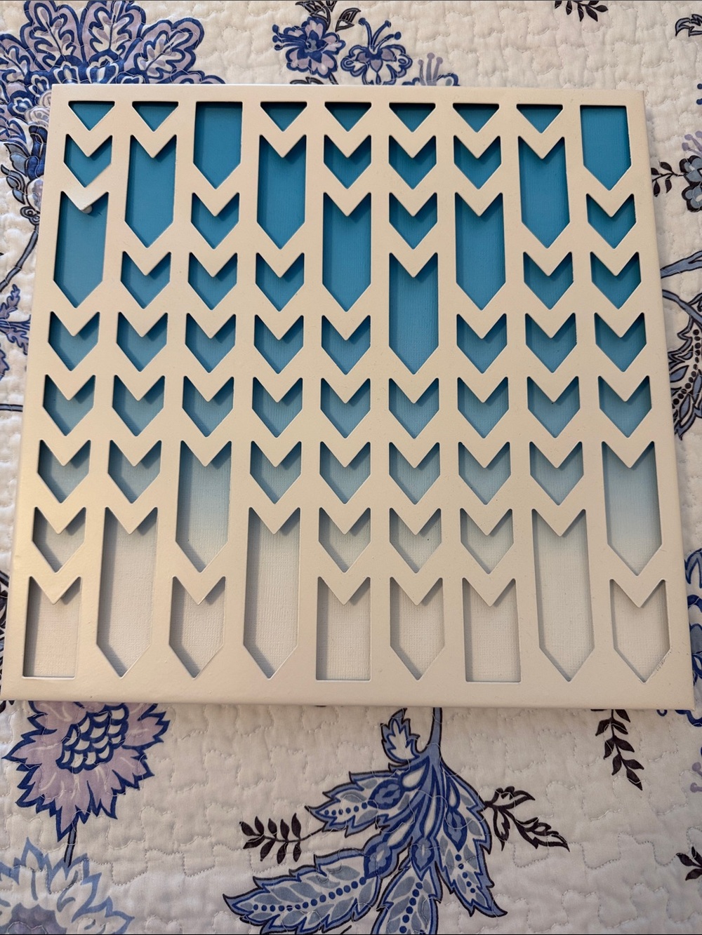 Blue and White Chevron Layered Wall Art - Home Wall Decor